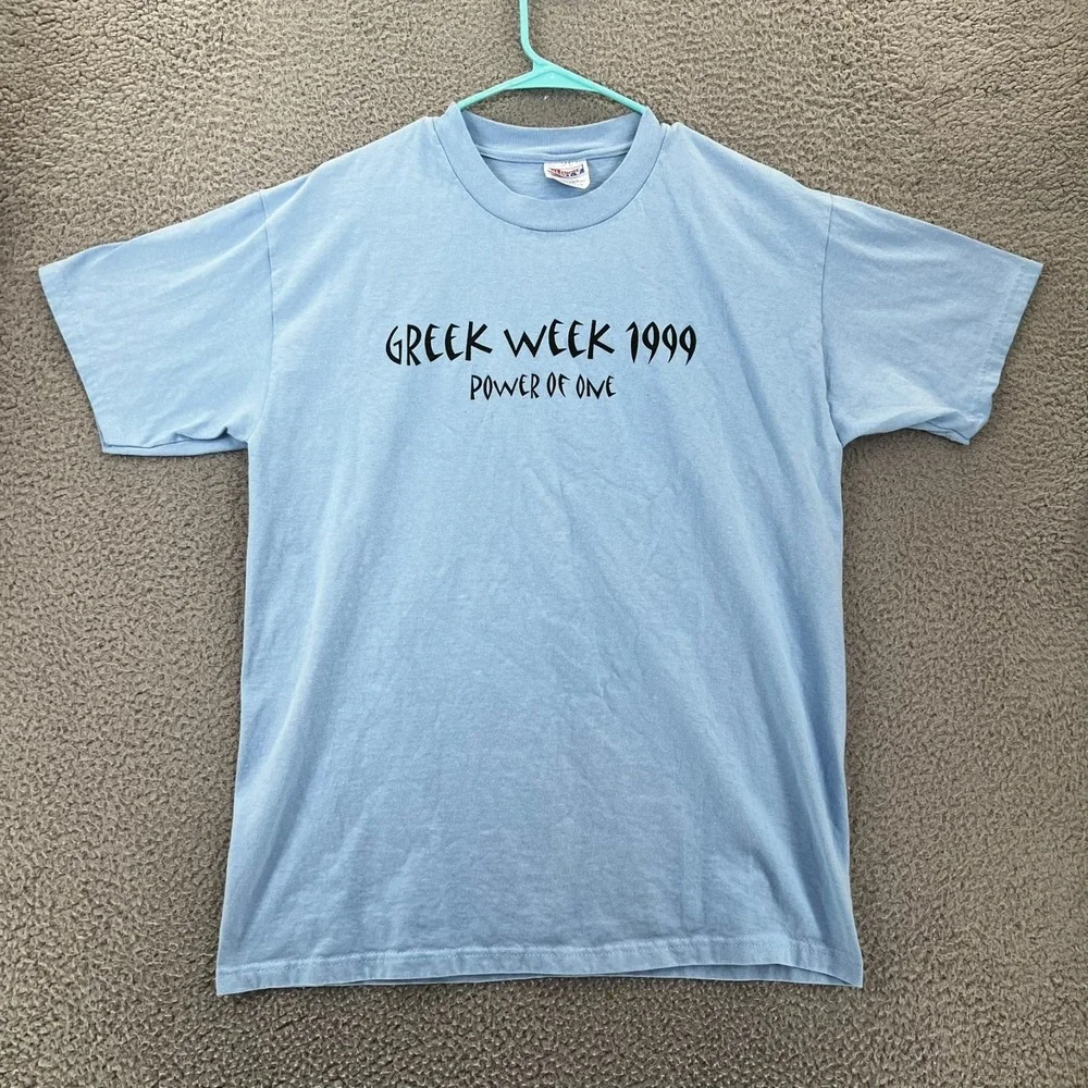 VTG Hanes Beefy Greek‎ Week 1999 Power of One T Shirt Adult Large Blue Y2k